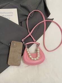 新款韩版珍珠手提包带肩带，迷你硬壳月亮装饰配饰包，女士小钱包，可装口红、硬币、钥匙 - A - 查看 17