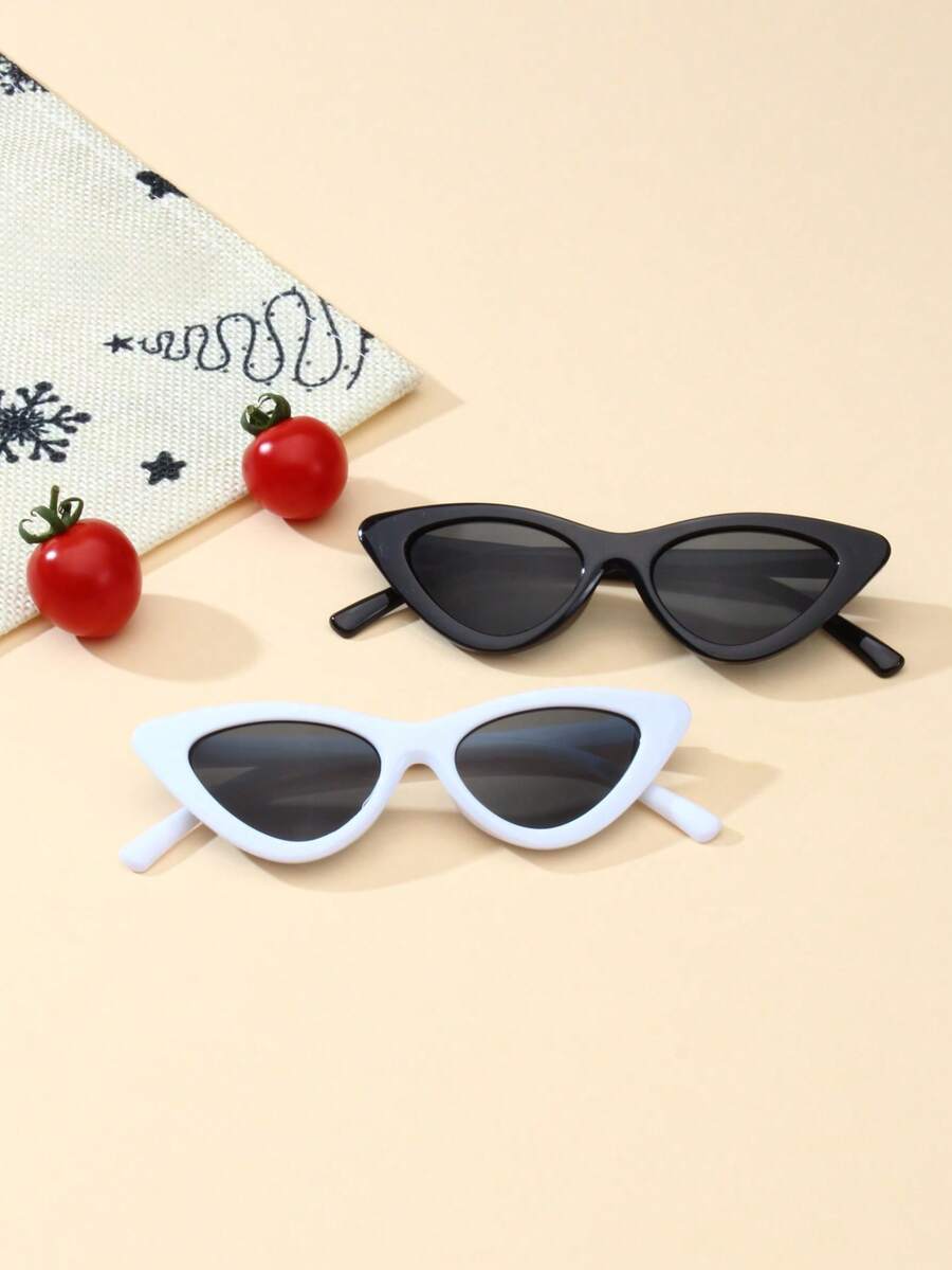 2pcs Kids Cute Personalized Cat Eye Fashion Glasses - Black and White - View 1