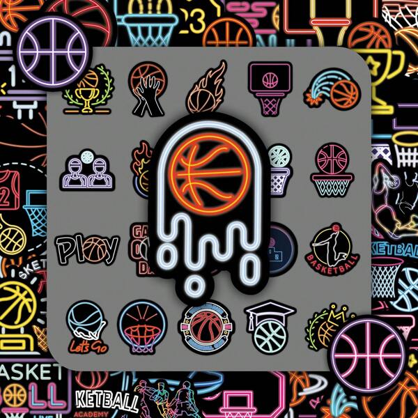 50pcs Basketball Series Sports DIY Decorative Simple Line Pattern Neon Fluorescent Stickers Room Decor Home Decor Wall Decor
