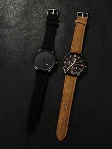 4pcs/Set Quartz Watches For Men - Round Dial, Stainless Steel & Faux Leather Strap, Black & Brown Options, Suitable For Birthday, Eid, Christmas, Valentine's Day Gifts For Friends & Family, Eid Gift | Fashion Watch Set | Quartz Movement