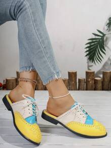 Women's Embroidered Slip-On Sandals, New Summer Soft Sole Cow Leather Brogues Flat Backless Mules, Retro French Vintage Style