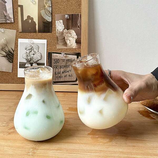 1pc High Borosilicate Glass Bubble Cup, Iced Latte Coffee Glass Cup, Heat Resistant Glass Cup For Coffee, Juice, Milk Tea