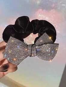 2pcs /1pc Sparkling Rhinestone Bow Hair Accessory, Ponytail Holder Shiny Korean Style Hair Rope Rubber Band Hair Tie Hair Accessories For Woman Hair Ties Ponytail Holders Hair Elastics Hair Rubber Bands Scrunchies Elastic Hair Tie, Hair Bobbles, Gifts Hair Ties Head Accessories Elastic Band - Multicolor - View 4