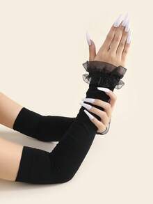 1 件夏季女士蕾丝雪纺袖套，防晒网眼时尚户外臂套