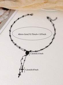 1pc Cross & Jesus Charm Y-Shaped Black Beaded Necklace, Suitable For Women Faith, Prayer, Party, Daily Wear (Random Bead Quantity)