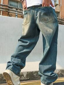 Men's Y2K Distressed Vintage Baggy Wide Leg Drop Crotch Jeans - Bronze - View 2