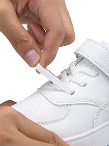 Kids' Casual Leather Surface Solid Color Sneakers, Fashionable & Versatile New Model Student Running Shoes