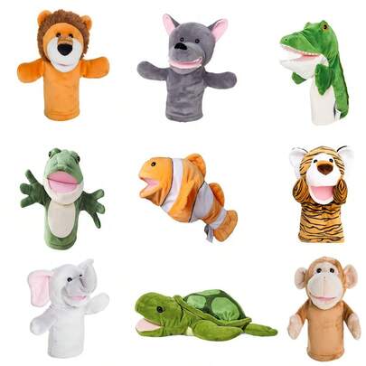 Preschool Tiger, Lion, Monkey, Elephant, Crocodile, Clownfish, Frog, Wolf, Turtle Animal Hand Puppets, With Movable Mouths, Calming Toys