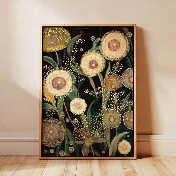 1pc, Wall Arts, Vintage Posters, Dandelion Wall Canvas Print Green Wall Art Flower Art Inspired By Yayoi Kusama Suitable For Living Room And Bedroom Decoration Dandelion Artwork Flower Unframed ,Wall Art With Frame
