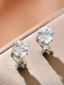 2/6pcs Minimalist Personalized Geometric Rhinestone Hollow Alloy Clip Earrings, No Pierce For Non-Pierced Ears - Multicolor - View 14