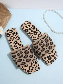 Black Sandals For Women, Leopard Print Woven,Summer Shoes For Women, Flat, And Slides For Women Are Simple And Fashionable, Suitable For Casual And Relaxing Scenarios Such As Daily Home Life, Walking Or Vacation - Leopard - View 7