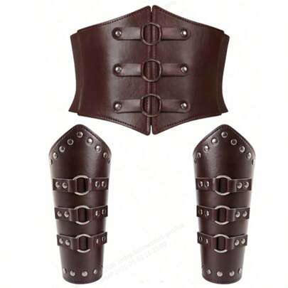 Set di 3 cinturini per polso in stile medievale, set di accessori in pelle artificiale da guerriero vichingo o pirata per attività di rievocazione storica