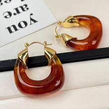 1 Pair Of Niche Transparent Ear Buckles, Exaggerated High-End Cool Style, Designer Products, High-Quality Women's Jewelry Holiday Gifts, Mother's Day Holiday Gifts, Birthday Gifts - 棕色 - 查看 3