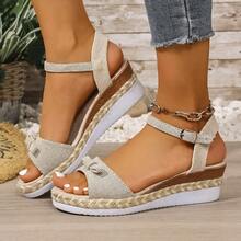 Women's Platform Wedge Sandals, Summer Rope Thick Strap Woven Mesh Open Toe Breathable Casual Chic Slide Sandals - Grey - View 2