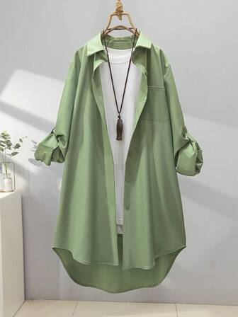 女士休闲纯色长衬衫