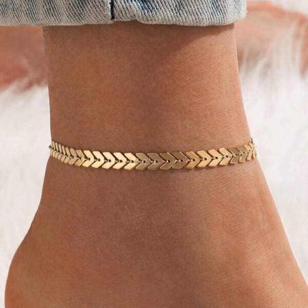 Tornozeleira fashion em formato de escama de peixe, banhada a prata 925 ou ouro 18k, em formato de flecha