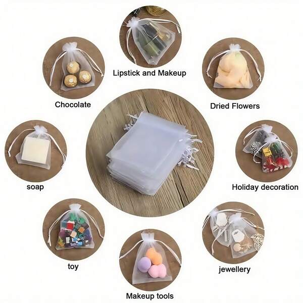 100pcs Transparent Chiffon Gift Bags, High-End Drawstring Bags For Wedding Favors, Jewelry, Party Supplies, And Soap Packaging, Ideal For Gifting