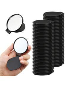 6/12 piezas Espejo de maquillaje pequeño y redondo, plegable y portátil, para uso diario y de viaje, regalo para el Día de la Madre (Negro)