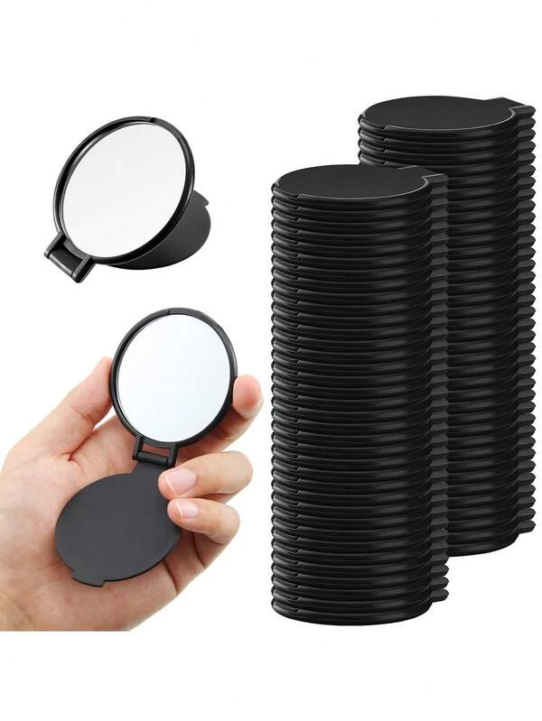 6/12pcs Small Foldable Bulk Portable Round Makeup Mirror Mini Foldable Wallet Women's Travel Daily Use Mother's Day Gift (Black) Small Round Mirror Home Decor Back To School Room Decor School Supplies