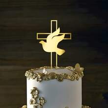 Acrylic Peace Cake Decor,Golden Cross Christening Love Cake Topper Decorations Supplies