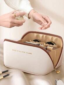 PU Leather Waterproof Cosmetic Bag, Large Capacity Spacious Double-Layer Cosmetic Bag, Cosmetic Storage Bag, Multi-Functional Travel Storage Bag, Lightweight Toiletries Cosmetic Bag, Cosmetic Travel Bag, Travel Home Cosmetic Bag Organizer