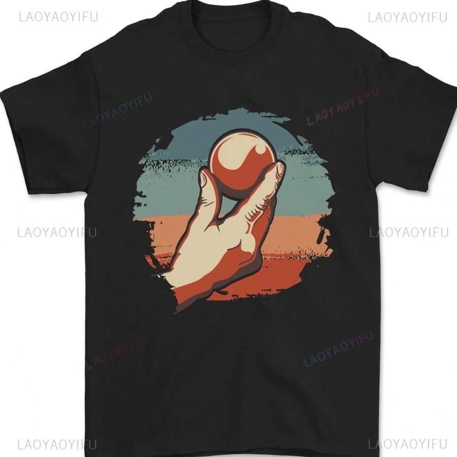 Boule Hand Bowls Petanque Balls Tshirt Fashion Casual Loose Y2k Soft Comfort Breathe Man Tshirt Short Sleeve Summer Style Tees - 黑色 - 查看 1