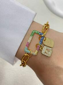 STYLEVER 1PC Gold Oval Buckle Letter Bracelet A-Z With 26 Initial Letters Pendant Bracelet Made Of Stainless Steel Chain With Unique Style, Especially Suitable For Daily Wear