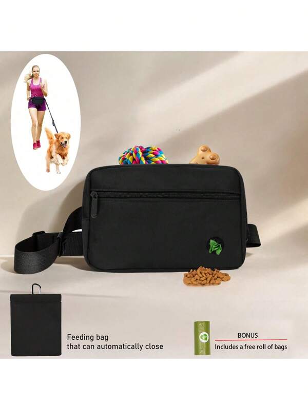 1 pieza Riñonera para mascotas, bolsa para premios para caminar con perro, entrenamiento, con dispensador de bolsas de residuos, soporte para botella de agua, tazón plegable, cinturón de cintura con compartimento para premios para mascotas para senderismo, correr