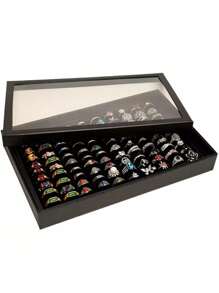 1pc 36/100 Slot Ring Jewelry Box, Covered Earring Jewelry Tray, Ring Jewelry Storage & Display Tray, Simple Velvet Ring Box, Jewelry Box, Earring Jewelry Storage Box, Dust-Proof Jewelry Box Display Case For Women Storage Organizer Travel Essentials Back To School