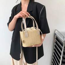Woven Travel Bags Straw Braid Beach Bag Women's Handbag With Handle Women's Bucket Bags Women's Rattan Bag - màu đen - Xem 4