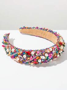 1 pièce Serre-tête à la mode pour femmes en été avec rembourrage en éponge et perles colorées en plastique, décoration de perles et de bijoux créative pour fête. Accessoire pour cheveux de style français pour tenues d'été et de plein air. Bandeau pour femmes, accessoire pour cheveux, diadème