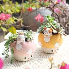 EOBTAIN Cute Mushroom Flower Pot Unique Animal Panda Red Resin Succulent Plant Small Flower Pot Suitable For Indoor Plants Mini Cactus Flower Pot Living Room Office Table Decoration, Mushroom Enthusiasts Gift Crafts Give Excellent Gifts To Friends - Multicolor - View 4