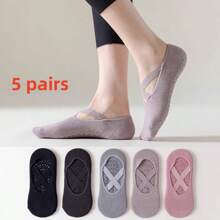 5 pares de calcetines de yoga para mujer, calcetines deportivos de danza antideslizantes de silicona, calcetines de fitness para Pilates de interior