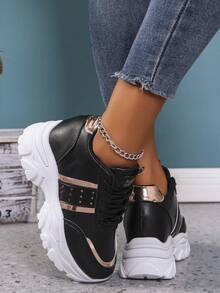 Air Cushion White Sneakers, Thick Sole Breathable Casual Sport Shoes, New Spring Autumn - Black - View 5