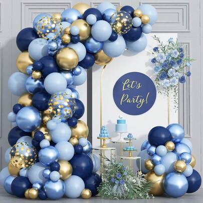 91 Parça Mavi Altın Balon Çelenk Kemer Seti, Lacivert Açık Mavi Metalik Altın Mavi Balon Kemer Seti, Makaron Mavi Altın Konfeti Balonları Doğum Günü Düğün Mezuniyet Partisi Süslemeleri İçin