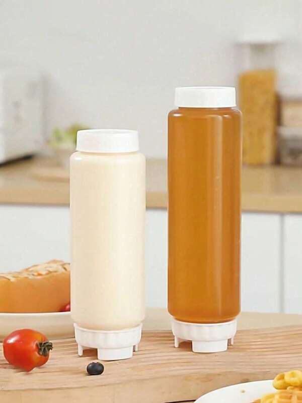 Botella apretable invertida - Dispensador de boquilla grande libre de PVC | Recipiente rellenable para salsa y jarabe para uso en cocina y restaurante | Diseño autosellante a prueba de fugas | Botella para sazonar con salsa de tomate, crema agria, condimentos
