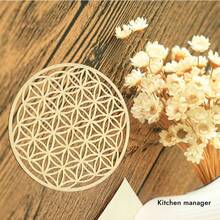 6/10 件生命之花木制杯垫，生命之花杯垫，木板，隔热杯垫；圆形杯垫，生命之花重装石用于墙壁装饰、净化、冥想、家居装饰，10/14/20/30 厘米 - 木質色 - 查看 5