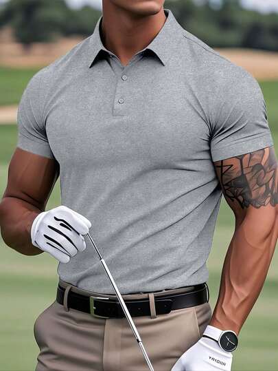 男士休闲纯色半拉链短袖修身Polo衫，夏季