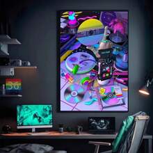 1PC Optional Frame Neon Synthwave Arcade Zone Dream Posters Canvas Painting Game Playroom Wall Art Picture For Cafe Club Room Home Decoration Reusable Frame ,Wall Art With Frame - Multicolor - View 6