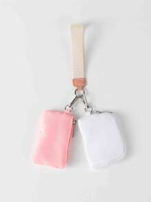 1 pieza Billetera llavero de doble bolsillo, Monedero de muñeca mini, Monedero portátil desmontable con correa para la muñeca, Carteras pequeñas, Bolsas de almacenamiento mini que ocupan menos espacio y son talla grande ligeras. Se puede guardar fácilmente en bolsillos, mochilas y bolsos, y es un excelente accesorio para diferentes escenarios como viajes, fitness y compras - Color rosa + beige