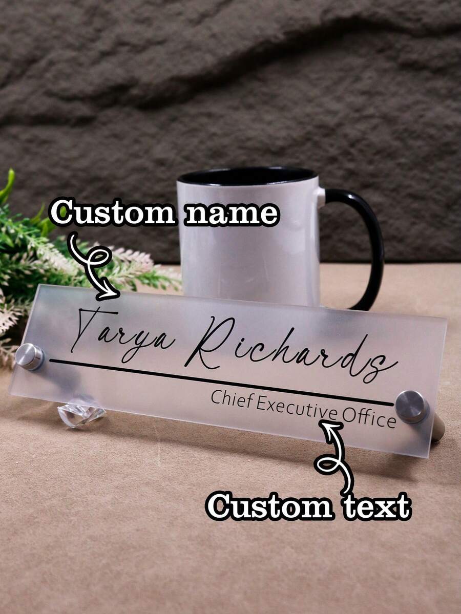 1/2 piezas Placa de nombre de escritorio personalizada de acrílico con soporte de acero inoxidable, fuente mate personalizada para decoración de escritorio - Excelente para graduación y regalos - No se requiere energía para su uso, regalo del Día del Padre, regalo del Día de la Madre, regalo del Día de San Valentín, regalo de boda, regalo de cumpleaños, para ella/él, mejor amiga, amigo, pareja, novia, novio, esposo, esposa, papá, mamá, abuelo, abuela, colega, familia, armonía del hogar, hogar y vida, ambiente navideño del hogar, recuerdos, reutilizable, adorable, de alta calidad, decoración de oficina, vida elegante, artículos del hogar - Estilo A - Ver 1