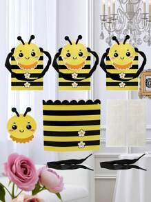 5pcs Creative Cartoon Bee Style Gift Bag With Handle, Yellow And Black Striped Design, Party Packaging Bag, Cartoon Bee Design, Durable Storage Paper Bag, Bee Party Decoration Suitable For Party Gifts, Birthdays, Weddings, Etc