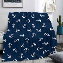Luxurious Navy Blue Nautical Anchor Blanket - Cozy Double-Sided Flannel With Anchor Pattern, Ideal Gift For Men And Women, Perfect For Birthday, Christmas, Father's Day - All Season Comfort, All Season Blanket | Anchor Pattern Blanket | Polyester Fleece