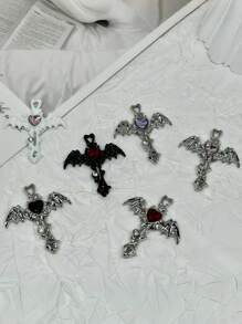 5pcs Alloy Stylish Wing Cross Heart Shaped Rhinestone Pendant, 35*30mm, DIY Phone Chain, Bag, Necklace, Earrings, Keychain, Jewelry Accessory