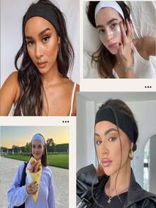 男式/女式夏季防汗头带和腋下吸汗垫组合装 4 件/1 件防滑棉质弹力发带 + 10 件隐形一次性腋下垫瑜伽锻炼头部配件，透气多汗保护，适用于健身房跑步健身 - 彩色 - 查看 2