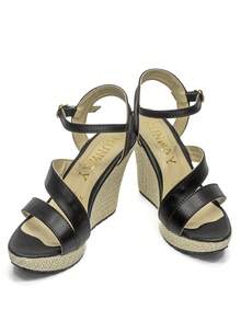 Zapatilla de moda para mujer tipo alpargata, cuña o de plataforma ancha, cómoda y con gran soporte, con elegante acabado en mate y con ajuste en el tobillo, ideales para uso diario para salidas casuales, para uso en interiores y exteriores, para salidas a la playa, salidas de campo, salidas en calor, ofreciendo un toque de estilo, confort  y glamour que resaltan la sofisticación en el calzado femenino. - Negro - Ver 2
