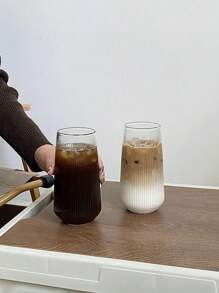 1 Striped Coffee Cup, Heat-Resistant Glass Cup, Iced Coffee Cup, Beverage Cup, Summer And Winter Cup, Glass Cup, Household Upright Milk Cup, Coffee Juice Cup, Single-Layer Large Capacity Transparent Glass Cup, Mug, Possible Cup, Juice Cup, Matcha Cup, Glass Cup, Beverage, Gift For Men, "", Alcohol, Christmas Wine Cup (Cups Without Straws Need To Be Placed Separately)