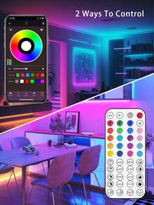 NBBUFF Dải đèn LED 100ft dùng trang trí nhà cửa, đèn thông minh có điều khiển từ xa bằng ứng dụng, hẹn giờ, độ sáng có thể điều chỉnh, tích hợp mic, đồng bộ nhạc, đổi màu cho phòng bếp, trang trí tiệc, đèn nền TV, phụ kiện chơi game - Bộ điều khiển mini - Xem 3