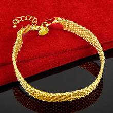 精美 925 纯银镀金 10 毫米编织链流苏手链 男女款婚礼订婚派对时尚饰品 - 金色 - 查看 3