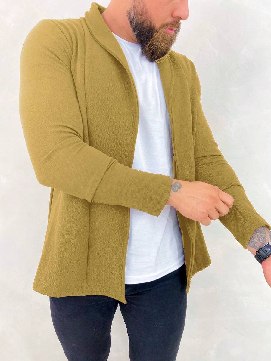 Men's Long Sleeve Cardigan Blazer Long Sleeve Coat - Beige - View 1
